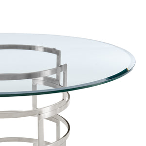 Homeroots 48" Clear And Silver Glass And Stainless Steel Pedestal Base Round Top Dining Table   569428