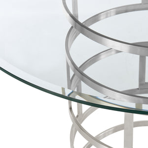 Homeroots 48" Clear And Silver Glass And Stainless Steel Pedestal Base Round Top Dining Table   569428