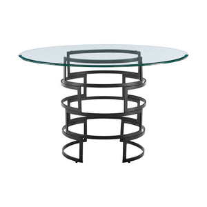 Homeroots 48" Clear And Black Glass And Iron Pedestal Base Round Top Dining Table   569429