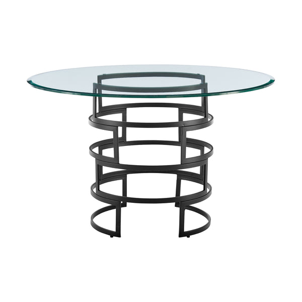 Homeroots 48" Clear And Black Glass And Iron Pedestal Base Round Top Dining Table   569429