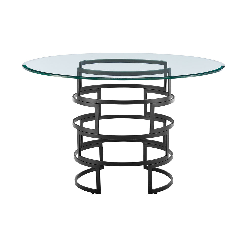 Homeroots 48" Clear And Black Glass And Iron Pedestal Base Round Top Dining Table   569429