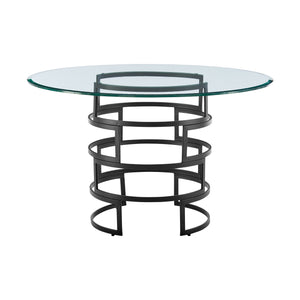 Homeroots 48" Clear And Black Glass And Iron Pedestal Base Round Top Dining Table   569429