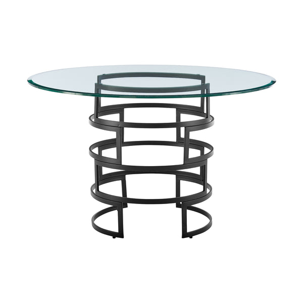 Homeroots 48" Clear And Black Glass And Iron Pedestal Base Round Top Dining Table   569429