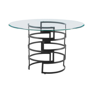 Homeroots 48" Clear And Black Glass And Iron Pedestal Base Round Top Dining Table   569429