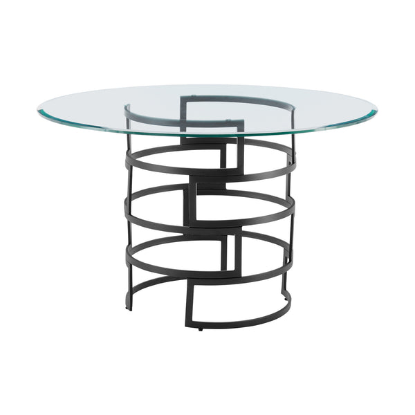 Homeroots 48" Clear And Black Glass And Iron Pedestal Base Round Top Dining Table   569429