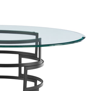 Homeroots 48" Clear And Black Glass And Iron Pedestal Base Round Top Dining Table   569429