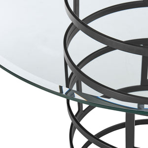 Homeroots 48" Clear And Black Glass And Iron Pedestal Base Round Top Dining Table   569429