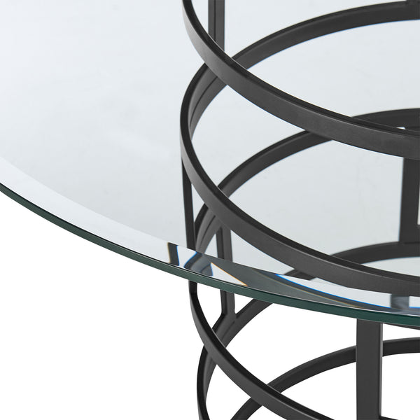 Homeroots 48" Clear And Black Glass And Iron Pedestal Base Round Top Dining Table   569429