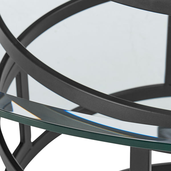 Homeroots 48" Clear And Black Glass And Iron Pedestal Base Round Top Dining Table   569429