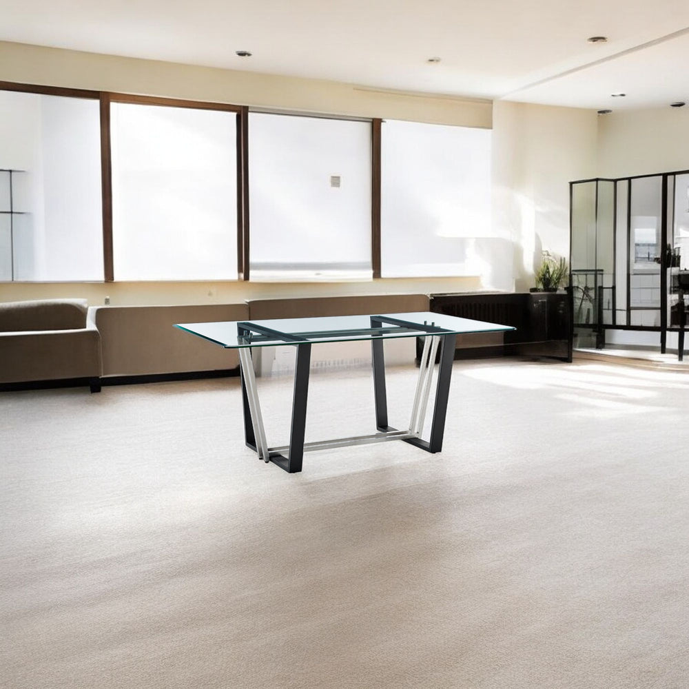 Homeroots 72" Clear And Black Glass And Iron Sled Base Dining Table   569430