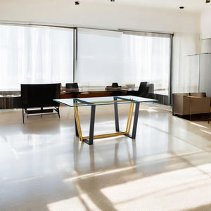 Homeroots 72" Clear And Gold Glass And Iron Sled Base Dining Table   569431