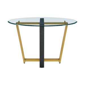 Homeroots 48" Clear And Gold Glass And Iron Sled Base Round Top Dining Table   569432