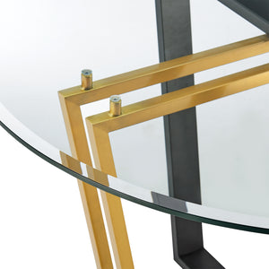 Homeroots 48" Clear And Gold Glass And Iron Sled Base Round Top Dining Table   569432