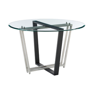 Homeroots 48" Clear And Black Glass And Iron Sled Base Round Top Dining Table   569433