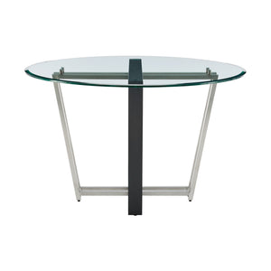 Homeroots 48" Clear And Black Glass And Iron Sled Base Round Top Dining Table   569433