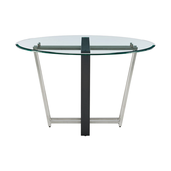 Homeroots 48" Clear And Black Glass And Iron Sled Base Round Top Dining Table   569433