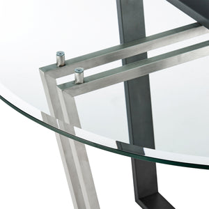 Homeroots 48" Clear And Black Glass And Iron Sled Base Round Top Dining Table   569433