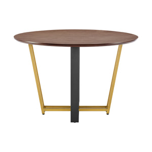 Homeroots 48" Brown And Gold Iron Sled Base Round Top Dining Table   569435