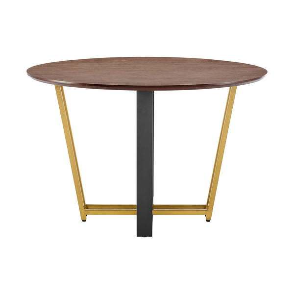 Homeroots 48" Brown And Gold Iron Sled Base Round Top Dining Table   569435