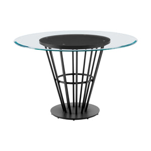 Homeroots 48" Clear And Black Glass And Iron Pedestal Base Round Top Dining Table   569436