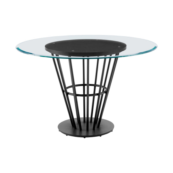 Homeroots 48" Clear And Black Glass And Iron Pedestal Base Round Top Dining Table   569436