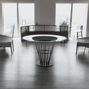 Homeroots 48" Clear And Black Glass And Iron Pedestal Base Round Top Dining Table   569436