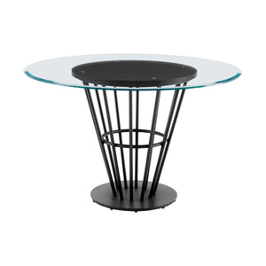 Homeroots 48" Clear And Black Glass And Iron Pedestal Base Round Top Dining Table   569436