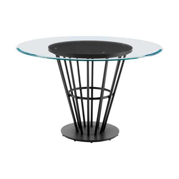Homeroots 48" Clear And Black Glass And Iron Pedestal Base Round Top Dining Table   569436