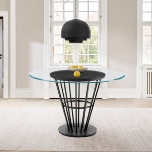 Homeroots 48" Clear And Black Glass And Iron Pedestal Base Round Top Dining Table   569436