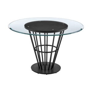 Homeroots 48" Clear And Black Glass And Iron Pedestal Base Round Top Dining Table   569436