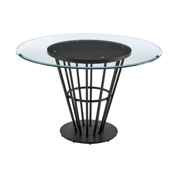 Homeroots 48" Clear And Black Glass And Iron Pedestal Base Round Top Dining Table   569436