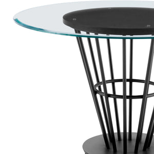 Homeroots 48" Clear And Black Glass And Iron Pedestal Base Round Top Dining Table   569436