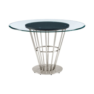 Homeroots 48" Clear And Silver Glass And Stainless Steel Pedestal Base Round Top Dining Table   569437