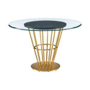 Homeroots 48" Clear And Gold Glass And Stainless Steel Pedestal Base Round Top Dining Table   569438
