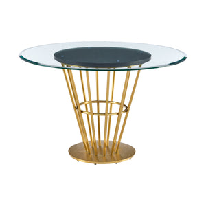 Homeroots 48" Clear And Gold Glass And Stainless Steel Pedestal Base Round Top Dining Table   569438