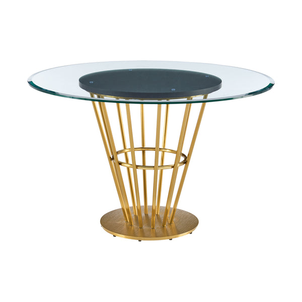 Homeroots 48" Clear And Gold Glass And Stainless Steel Pedestal Base Round Top Dining Table   569438