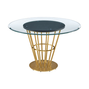 Homeroots 48" Clear And Gold Glass And Stainless Steel Pedestal Base Round Top Dining Table   569438
