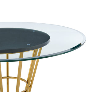 Homeroots 48" Clear And Gold Glass And Stainless Steel Pedestal Base Round Top Dining Table   569438