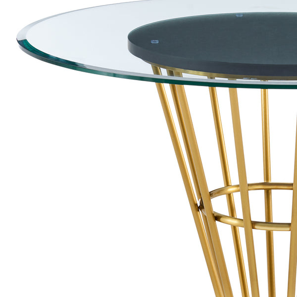 Homeroots 48" Clear And Gold Glass And Stainless Steel Pedestal Base Round Top Dining Table   569438