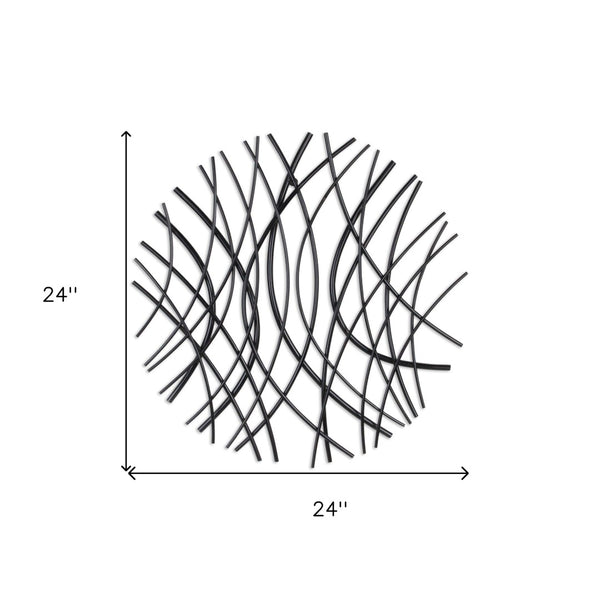 Homeroots 24" Black Metal Circle Abstract Wall Sculpture - Handmade Contemporary Art For Modern Spaces  Metal 569439