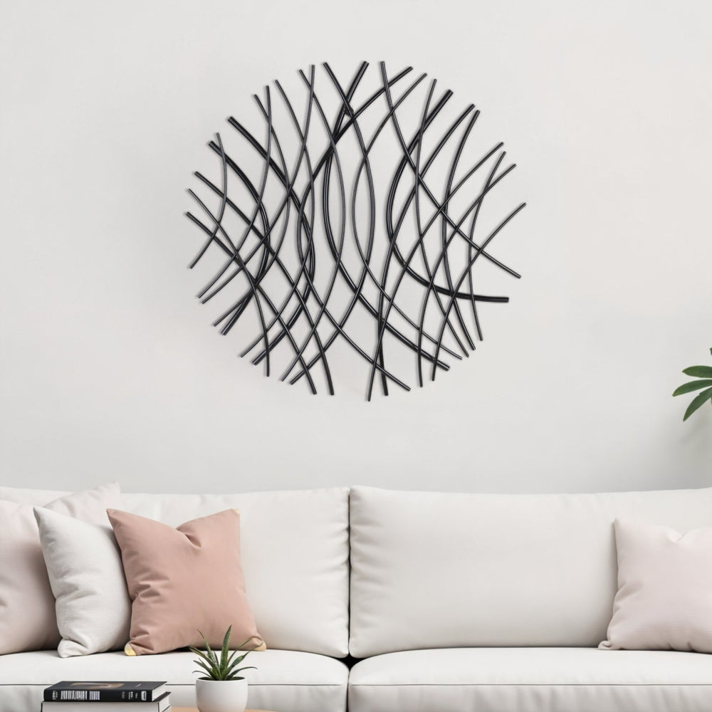 Homeroots 24" Black Metal Circle Abstract Wall Sculpture - Handmade Contemporary Art For Modern Spaces  Metal 569439