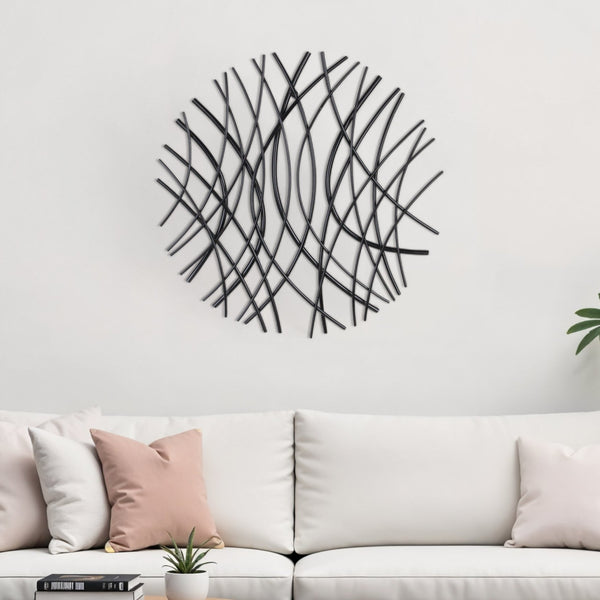 Homeroots 24" Black Metal Circle Abstract Wall Sculpture - Handmade Contemporary Art For Modern Spaces  Metal 569439