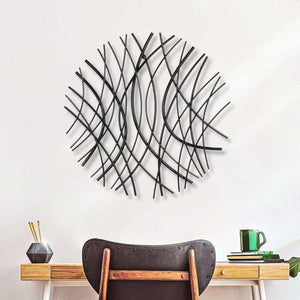 Homeroots 24" Black Metal Circle Abstract Wall Sculpture - Handmade Contemporary Art For Modern Spaces  Metal 569439