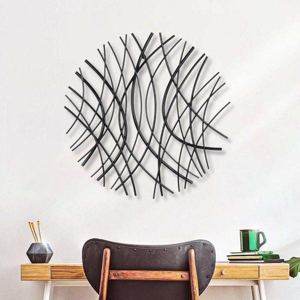 Homeroots 24" Black Metal Circle Abstract Wall Sculpture - Handmade Contemporary Art For Modern Spaces  Metal 569439