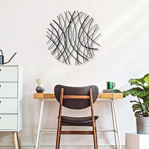 Homeroots 24" Black Metal Circle Abstract Wall Sculpture - Handmade Contemporary Art For Modern Spaces  Metal 569439