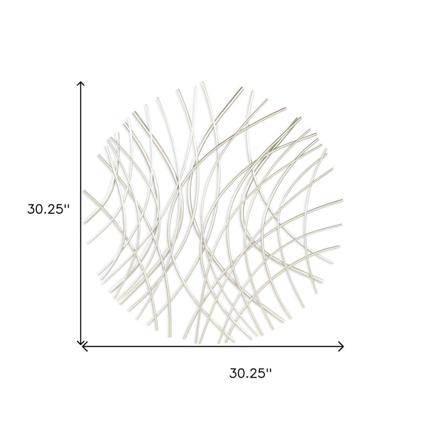 Homeroots 30" Stunning Silver Metal Circle Abstract Wall Sculpture - Unique Modern Dimensional Art Decor  Metal 569444