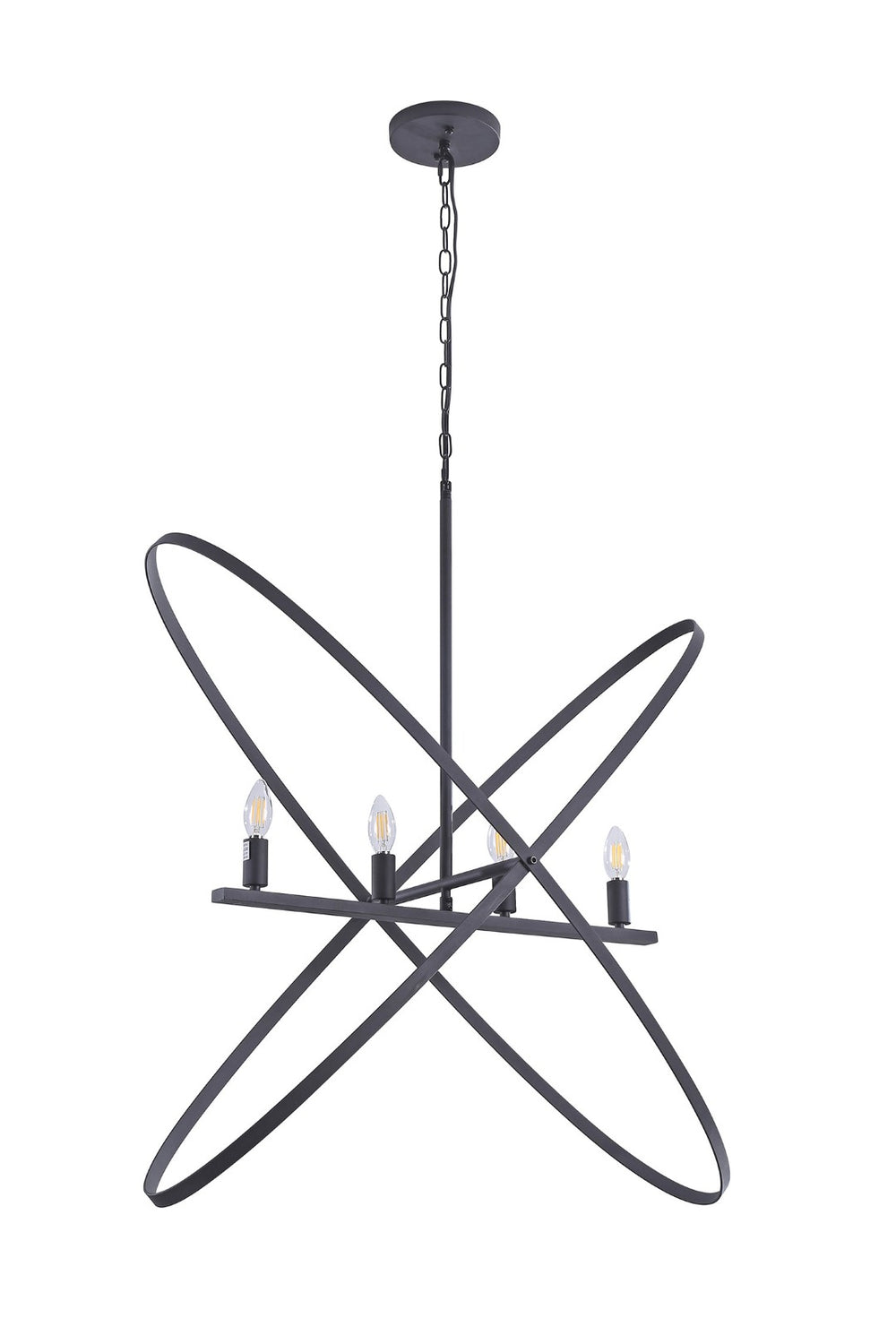 HomeRoots Black Modern Geometric Four-Light Metal Chandelier - Bold Statement Piece for Any Room Decor 569446