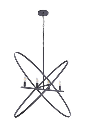 HomeRoots Black Modern Geometric Four-Light Metal Chandelier - Bold Statement Piece for Any Room Decor 569446