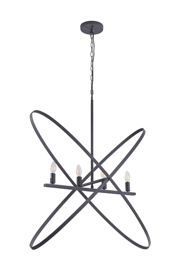 HomeRoots Black Modern Geometric Four-Light Metal Chandelier - Bold Statement Piece for Any Room Decor 569446