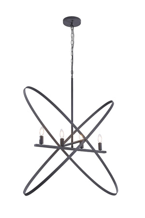 HomeRoots Black Modern Geometric Four-Light Metal Chandelier - Bold Statement Piece for Any Room Decor 569446